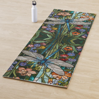 Tapis De Yoga Verre de tache botanique floral de Dragonfly rétro