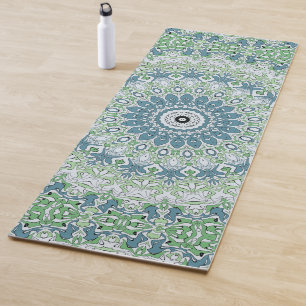 Tapis De Yoga Vert Bleu Gris Côtier Mandala Kaleidoscope