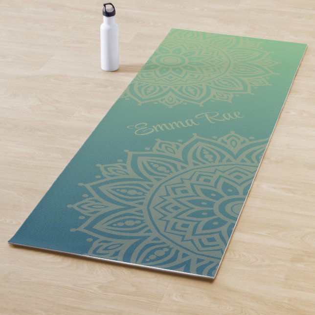 Tapis De Yoga Vert bleu Mandala dégradé (En situation)