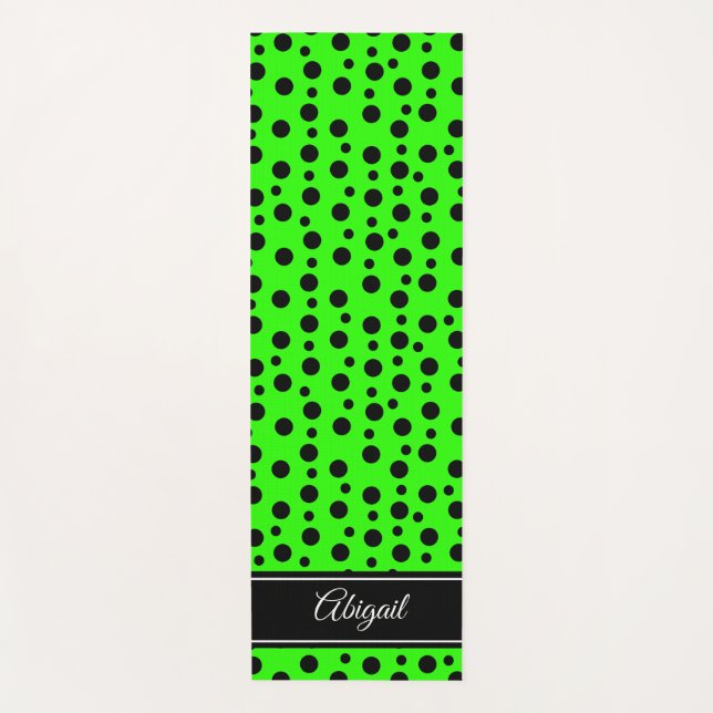 Tapis de Yoga Vert Citron à Points Noirs Personnal (Devant)