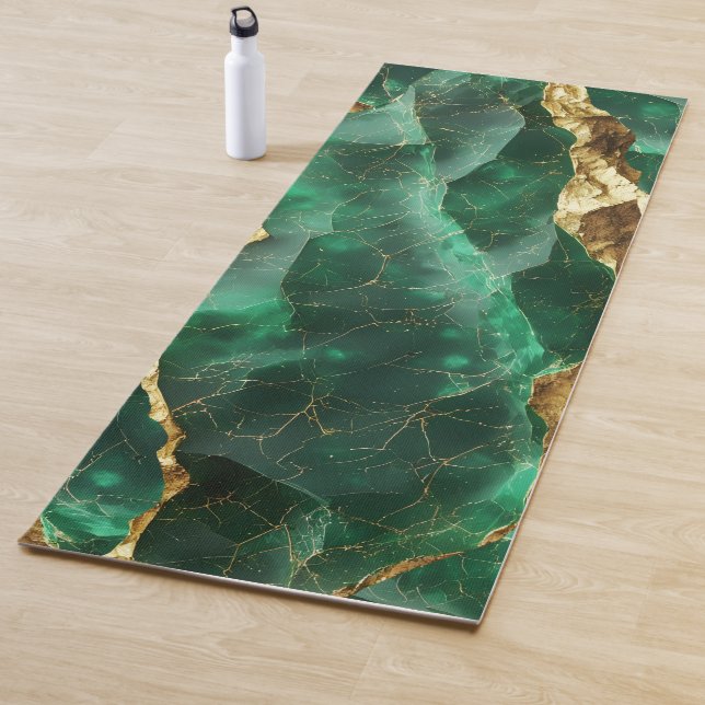 Tapis De Yoga Vert émeraude doré texture élégante (En situation)