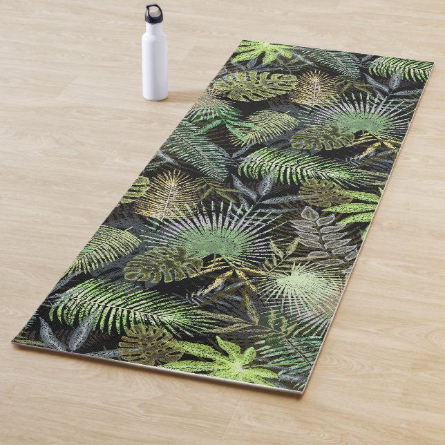 Tapis De Yoga Vert Feuille tropical (En situation)
