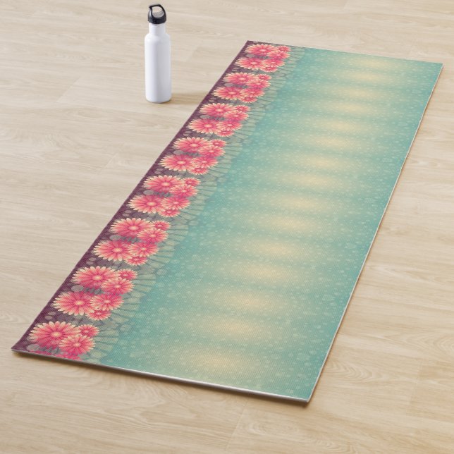 Tapis de yoga vert menthe rose vintage (En situation)