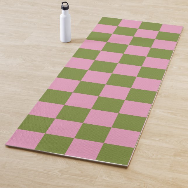 Tapis De Yoga Vert rose À damiers En vichy Motif (En situation)