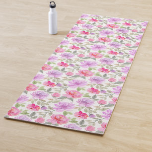 Tapis De Yoga Vibe Printanier Frais : Dessin Floral Rose et Viol