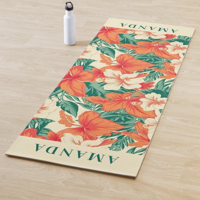 Tapis De Yoga Vie hawaïenne motif de fleurs tropicales (En situation)