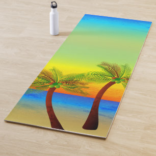 Tapis De Yoga Vie Tropicale Abstraite Palmiers Paysage marin
