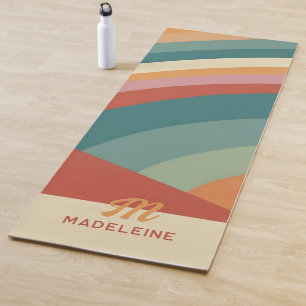 Tapis De Yoga Vintage arc-en-ciel rayures rose vert Nom Monogram