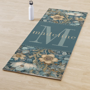 Tapis De Yoga Vintage Floral Turquoise William Morris Monogramme
