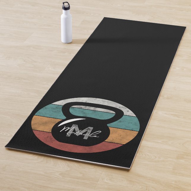 Tapis De Yoga Vintage kettlebell personnalisé nom monographique  (En situation)