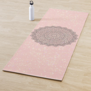 Tapis De Yoga Vintage Mandala Shimmery Stars on Pink