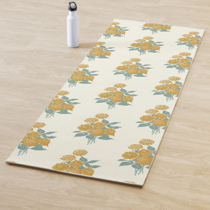 Tapis De Yoga Vintage motif floral Automne moutarde Jaune