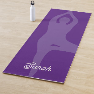 Tapis de yoga violet personnalisé avec silhouette