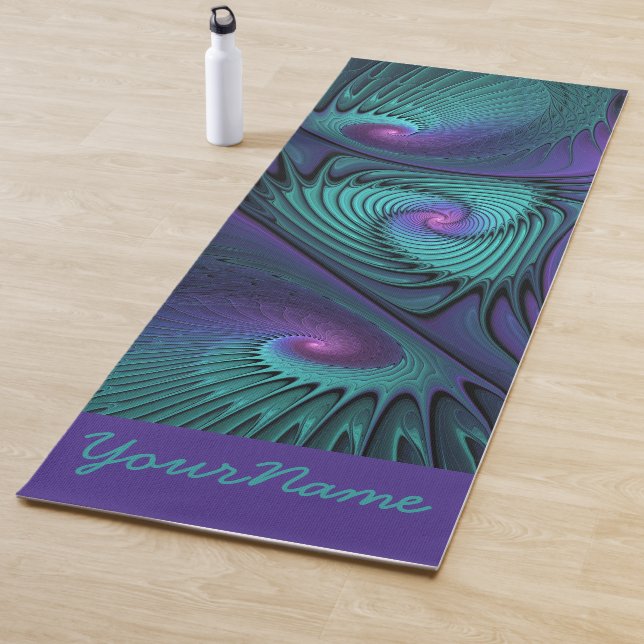 Tapis De Yoga Violet rencontre Turquoise abstrait Nom fractal (En situation)