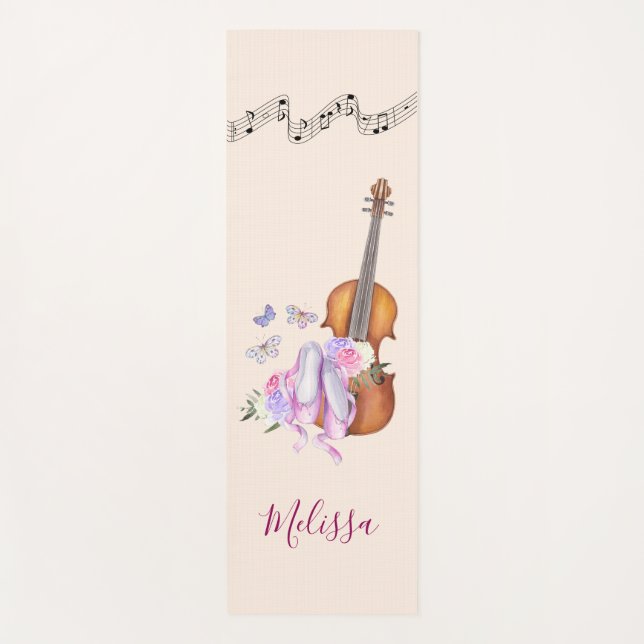Tapis De Yoga Violon, Chaussures de Ballet, Fleurs et Papillons (Devant)