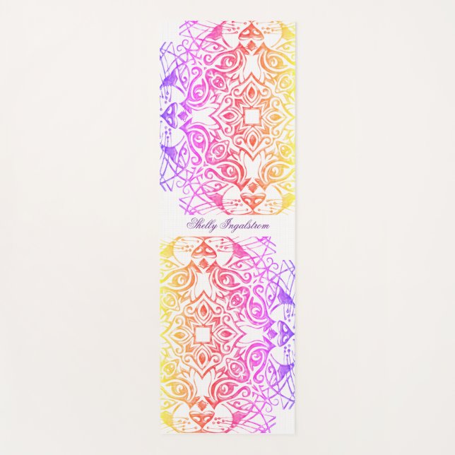 Tapis De Yoga Visage de chat Mandala Métallo brillant Look Yoga  (Devant)