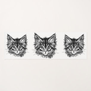 Tapis De Yoga Visage de Kitten noir et blanc