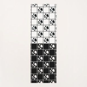 Tapis De Yoga Vitre blanche noire Cute Paw Plaid