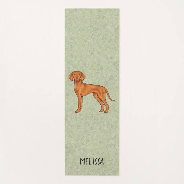 Tapis De Yoga Vizsla Hongrois Chien Pointer Mignon Avec Nom Vert (Devant)