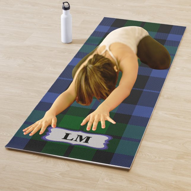 Tapis De Yoga Wallace Tartan Bleu Vert Plaid Monogrammes Initial (Créateur téléchargé)