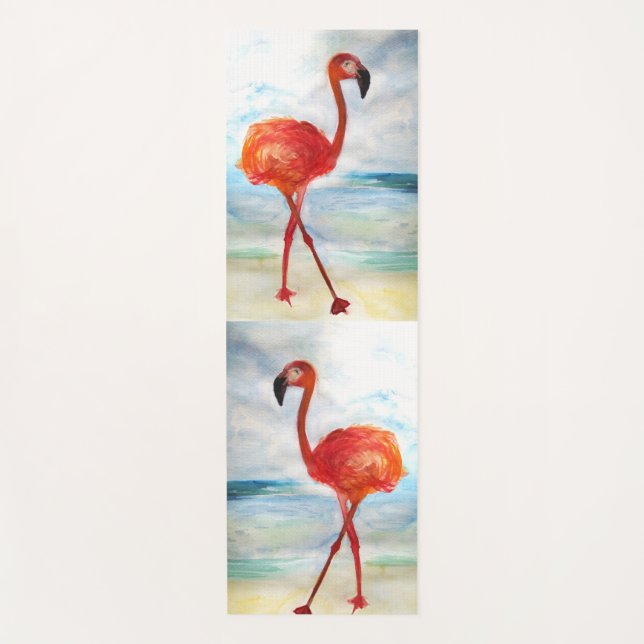 Tapis De Yoga Watecrolor Flamant rose Oiseaux Yoga Mat (Devant)