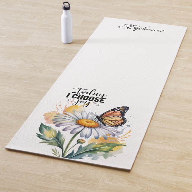 Tapis De Yoga Watercolor Daisy Butterfly Inspirational Yoga Mat (En situation)