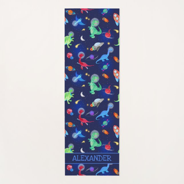 Tapis De Yoga Watercolor Dinosaur Astronauts In Space Blue (Devant)