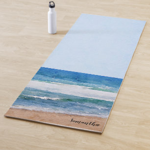 Tapis De Yoga Watercolor Ocean Beach Personnalisé