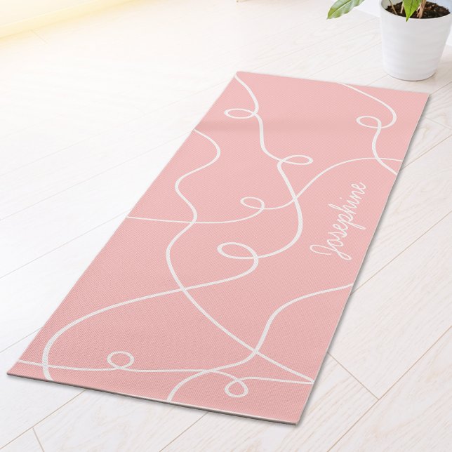 Tapis De Yoga White On Pink Geometric Loops Pattern And Name (Créateur téléchargé)