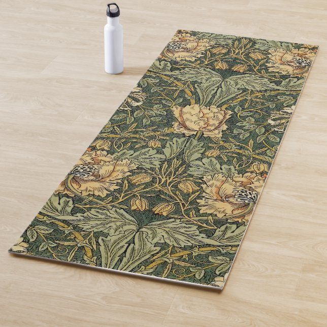 Tapis De Yoga William Morris Honeysuckle Vert Floral (En situation)