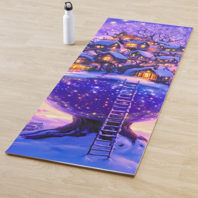 Tapis De Yoga Winter Fantasy Snowy Tree Village Landscape (En situation)