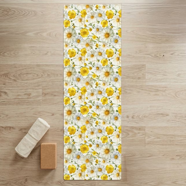 Tapis De Yoga Yellow Watercolor Wildflower Pattern  (Créateur téléchargé)