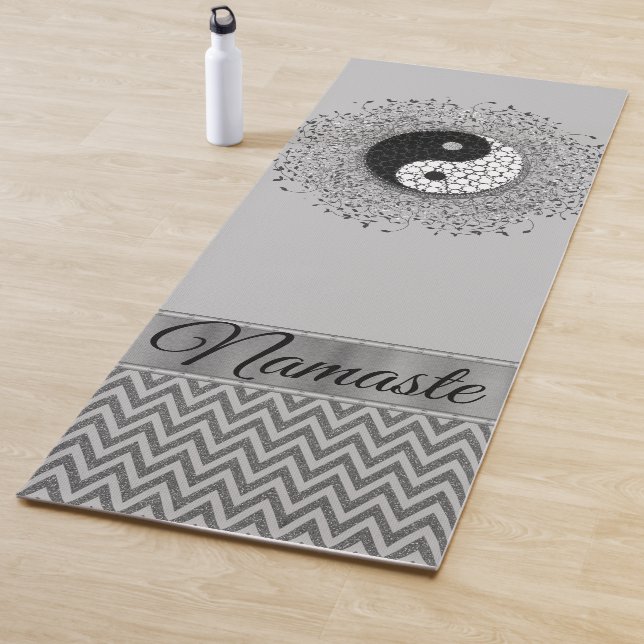 Tapis De Yoga Yin personnalisé Yang Chevron Argent Yoga Mat (En situation)