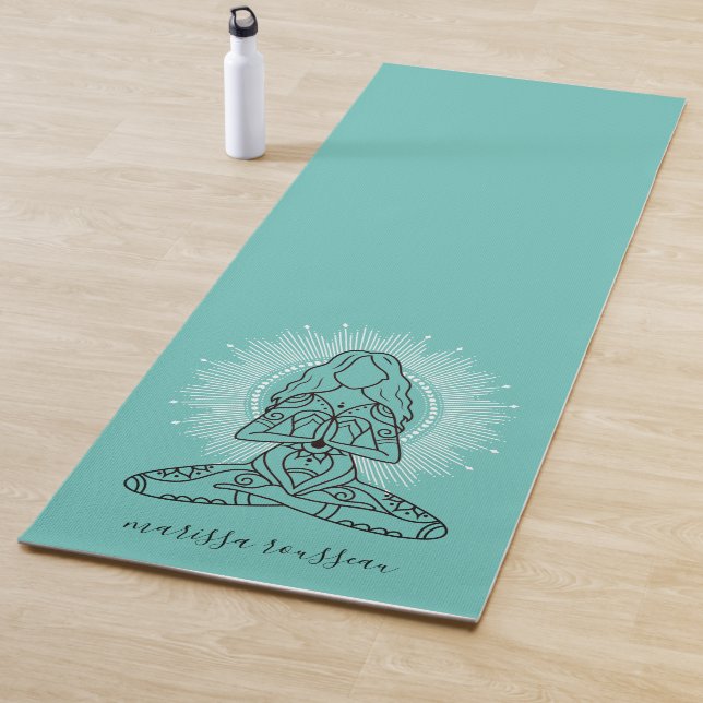 Tapis De Yoga Yoga Lotus Pose Turquoise Personnalisé Yoga Mat (En situation)
