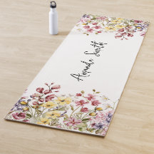 Yoga Mat Floral Nom Customisé Fleurs sauvages