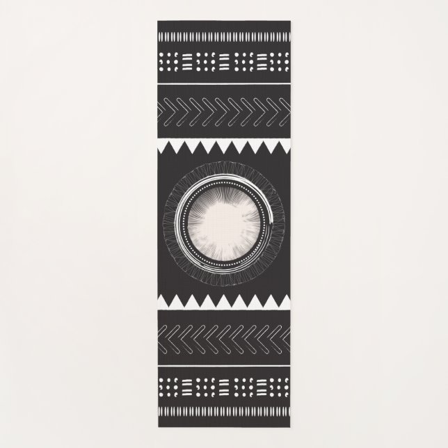 Tapis De Yoga Yoga noir et blanc Boho (Devant)