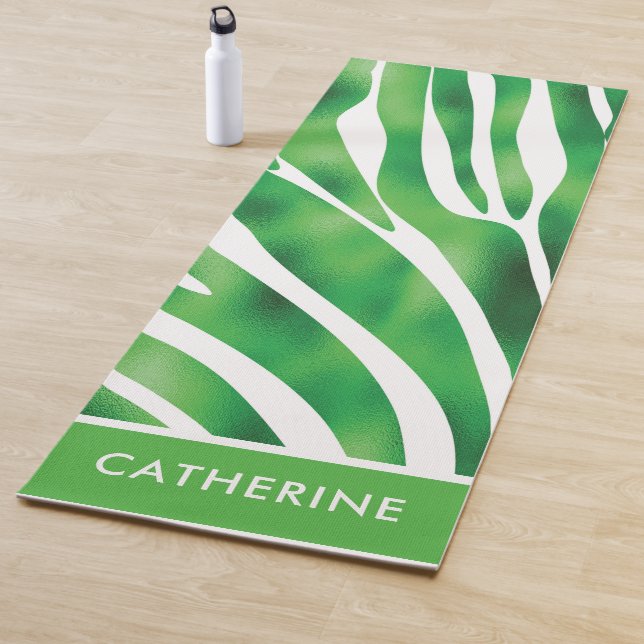 Tapis De Yoga Zèbre vert et blanc Stria motif Yoga Mat (En situation)