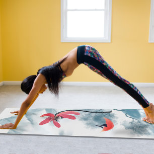 Tapis De Yoga Zen Art Red Lotus Flower Arrière - plan de montagn