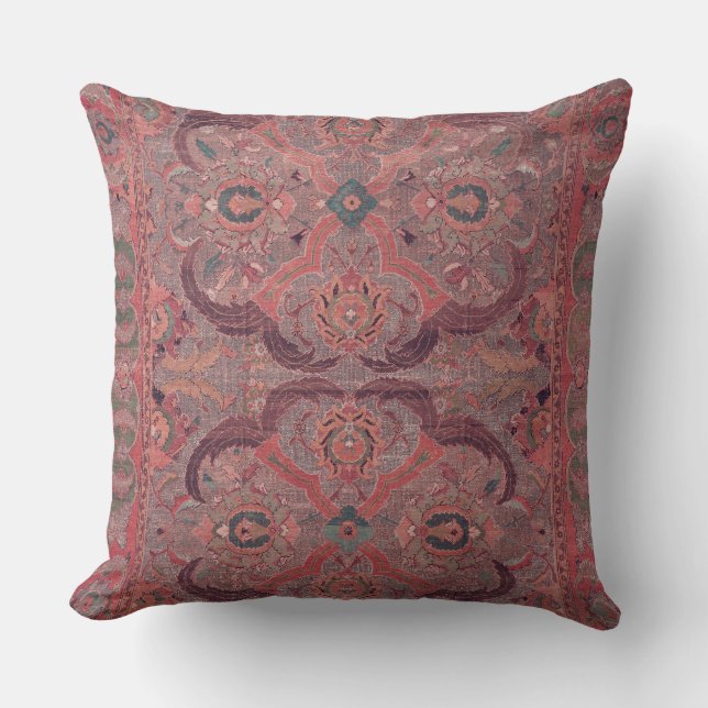 Tapis Persan Antique Rouge Coussin Rose (Recto)