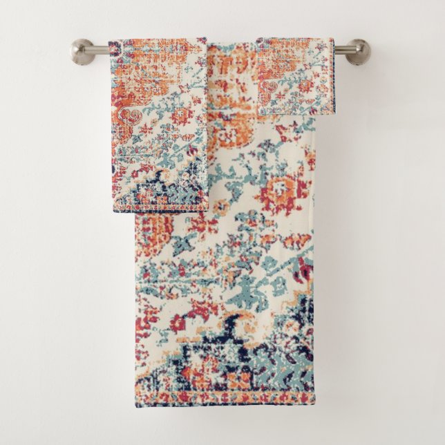 Tapis Persan Oriental Antique Blanc Terracotta  (En situation)