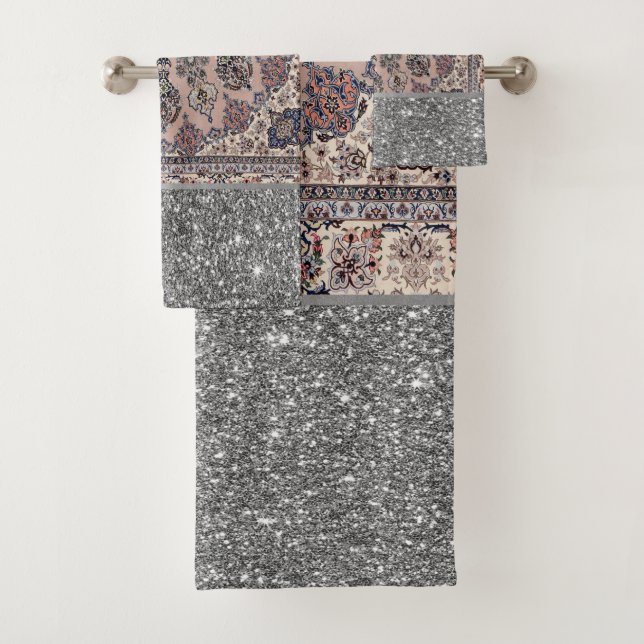 Tapis persan turc pailleté argent élégant (En situation)