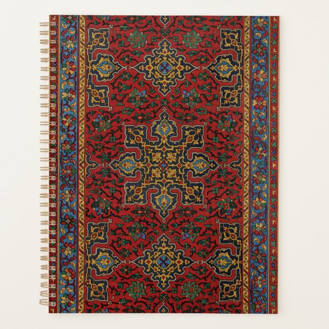 Tapis persan vintage motif rouge bleu arabesque (Devant)