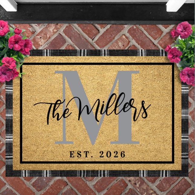 Tapis personnalisé avec initiale du nom de famille (Personalized Last Name Initial Est Year Coir Print Doormat Custom Welcome Mat Established Date House)