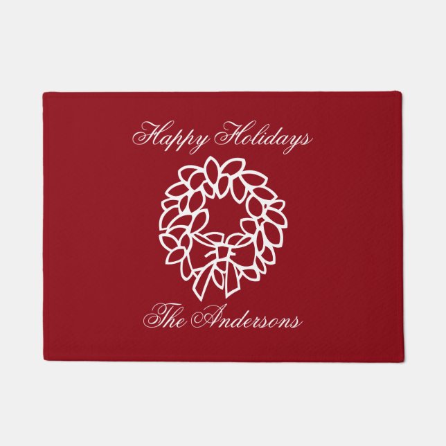 Tapis rouge de la couronne de Noël avec nom de fam (Devant)