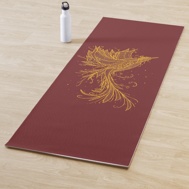 Tapis rouge et bleu de Phoenix d'or de yoga (En situation)