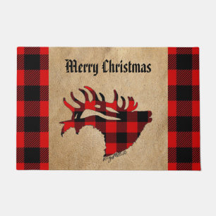 Tapis rouge et noir Plaid Elk Christmas