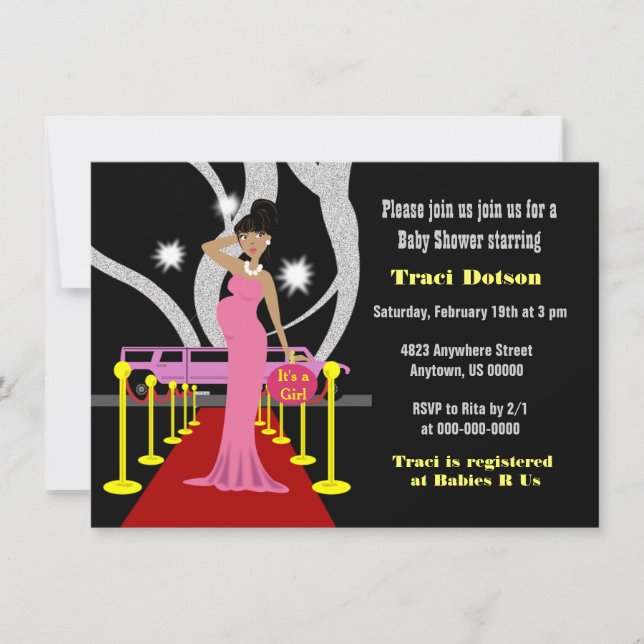 Tapis rouge Hollywood Baby shower Invitation garço (Devant)