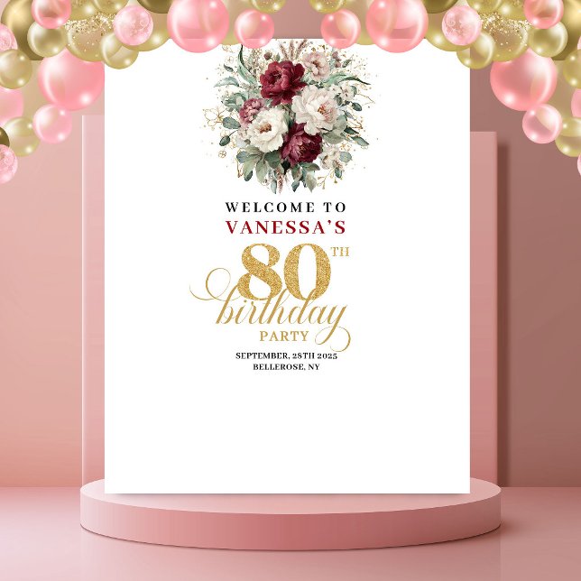 Tapisserie 80e Anniversaire Teinte Rosée de Bourgo (Classic Burgundy Blush 80th Birthday Tapestry)