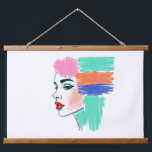 Tapisserie Abstraite Pop Art femme<br><div class="desc">Ajoutez une touche moderne et vibrante à votre espace avec cette tapisserie accrocheuse. Doté d'un profil stylisé d'une femme au maquillage audacieux et de blocs de couleur abstraits pour les cheveux, ce morceau mélange l'illustration de mode avec une sensibilité pop art. Les lignes texturées et lisses ajoutent une touche artistique...</div>