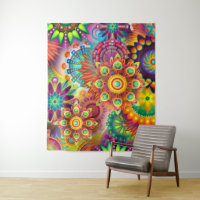 Tapisserie Abstraite rouge orange violet vert